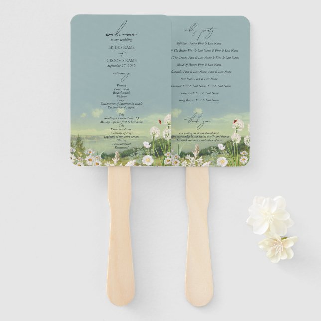 Wildflower Mountain Landscape Wedding Program Hand Fan (Front and Back)