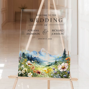Wildflower Mountain Meadow Wedding Welcome Acrylic Sign