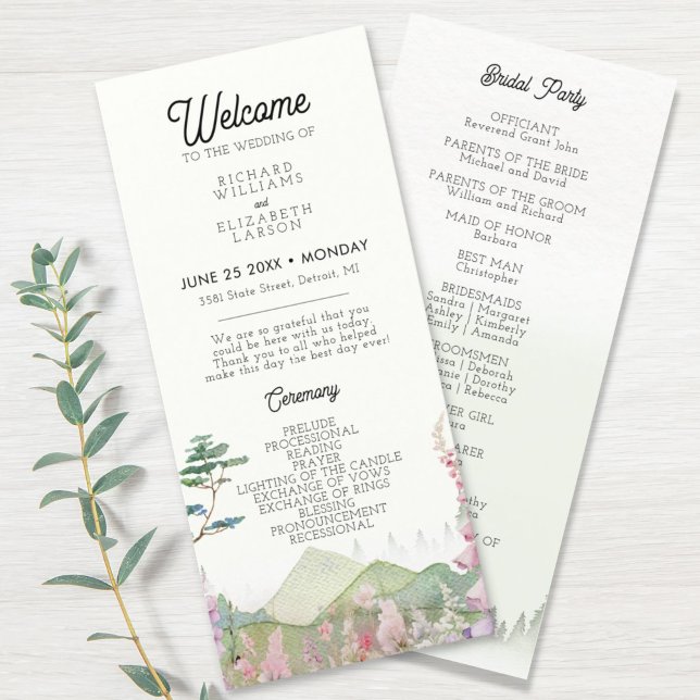 Wildflower Mountain Watercolor Wedding Program (Creator Uploaded)