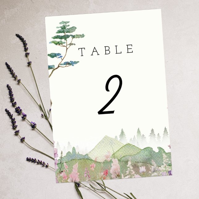 Wildflower Mountain Watercolor Wedding Table Number (Creator Uploaded)