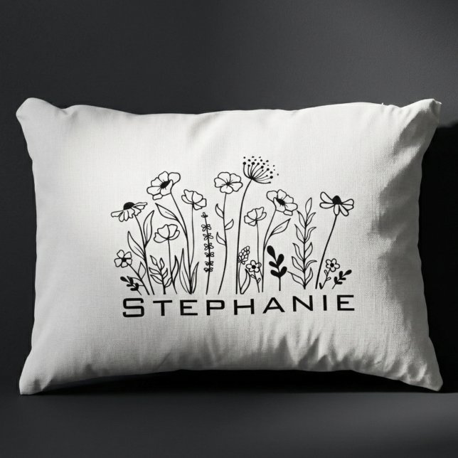 Wildflower Name – Aesthetic Gift for Her Accent Pillow (Minimalist botanical line art pillow)