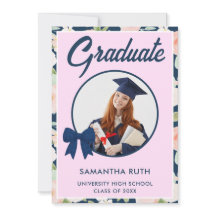 Wildflower Navy Blue Gingham Bow Photo Graduation