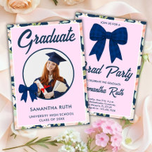 Wildflower Navy Blue Gingham Bow Photo Graduation