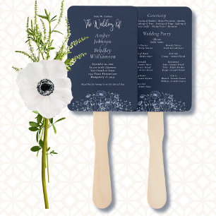 Wildflower Navy White Botanical Floral Program Hand Fan