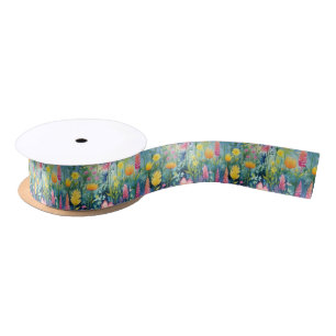 Wildflower Night Watercolor Floral Pattern Satin Ribbon