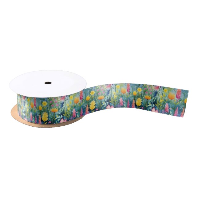 Wildflower Night Watercolor Floral Pattern Satin Ribbon (Spool)
