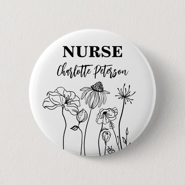 Wildflower Nurse Name Tag  2 Inch Round Button (Front)
