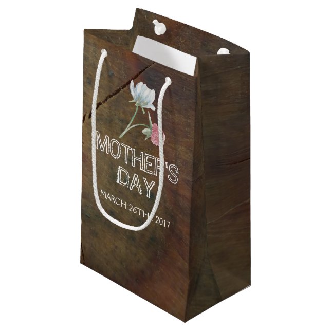 Wildflower Oak Wood Mother's Day Small Gift Bag (Front Angled)