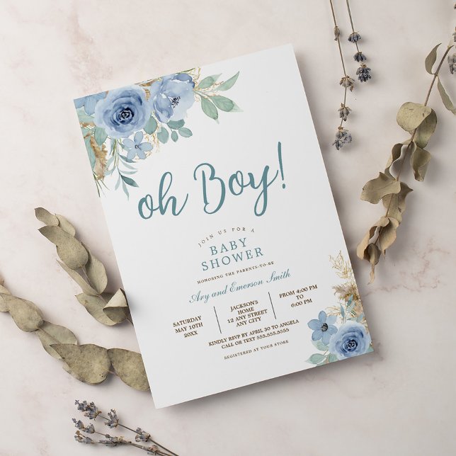 Wildflower Oh Boy Baby Shower Invitation (Creator Uploaded)