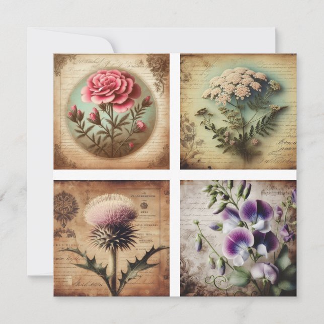 Wildflower on vintage distressed background holiday card (Front)