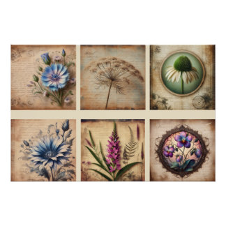 Wildflower on vintage distressed background poster