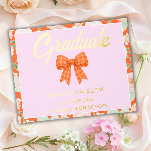 Wildflower Orange Gingham Bow Graduation Party Guest Book