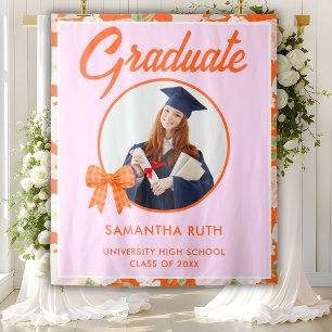 Wildflower Orange Gingham Bow Photo Grad Backdrop Tapestry