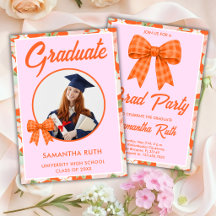 Wildflower Orange Gingham Bow Photo Graduation