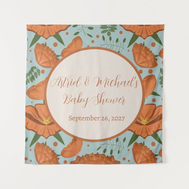 Wildflower Orange Poppy Baby Shower Tapestry (Front)
