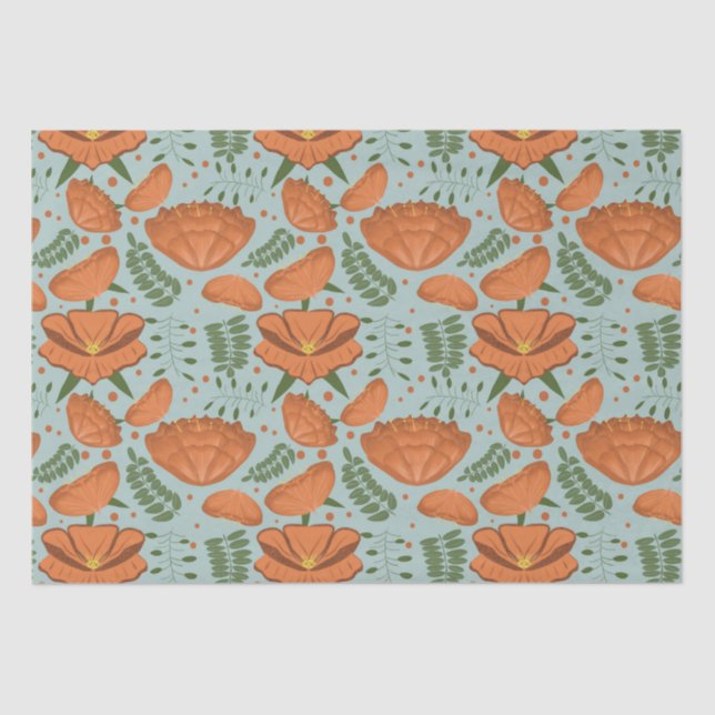 Wildflower Orange Poppy Baby Shower Tissue Paper (Front)