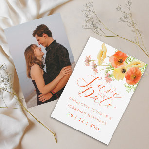 Wildflower Orange Yellow Bouquet Photo Wedding Save The Date