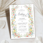 Wildflower Ornate Spring Garden Floral Wedding    Invitation<br><div class="desc">Bring timeless charm and romantic elegance to your wedding with this minimalist floral invitation, featuring a soft watercolor border of hand-painted blooms. The delicate floral arrangement includes pastel pinks, buttery yellows, soft lavenders, baby blues, and sage greens, gracefully framing your custom text in the centre. Perfect for spring or garden...</div>
