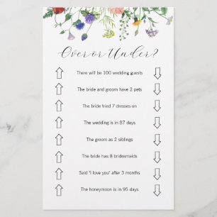 Wildflower Over or Under Bridal Shower Game  Flyer