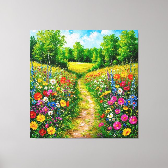 Wildflower Path Through a Lush Summer Canvas Print (Front)