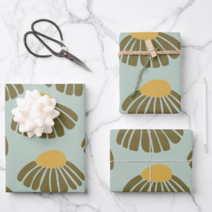 Wildflower Pattern   Floral Artwork in Autumn Teal Wrapping Paper Sheet