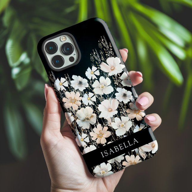 Wildflower Pattern on Black Personalized iPhone Case (Creator Uploaded)