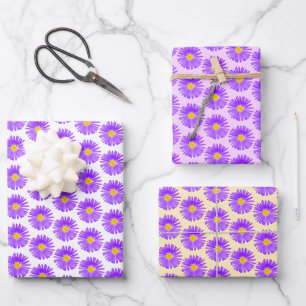 Wildflower Pattern Over White Yellow Purple Pastel Wrapping Paper Sheet