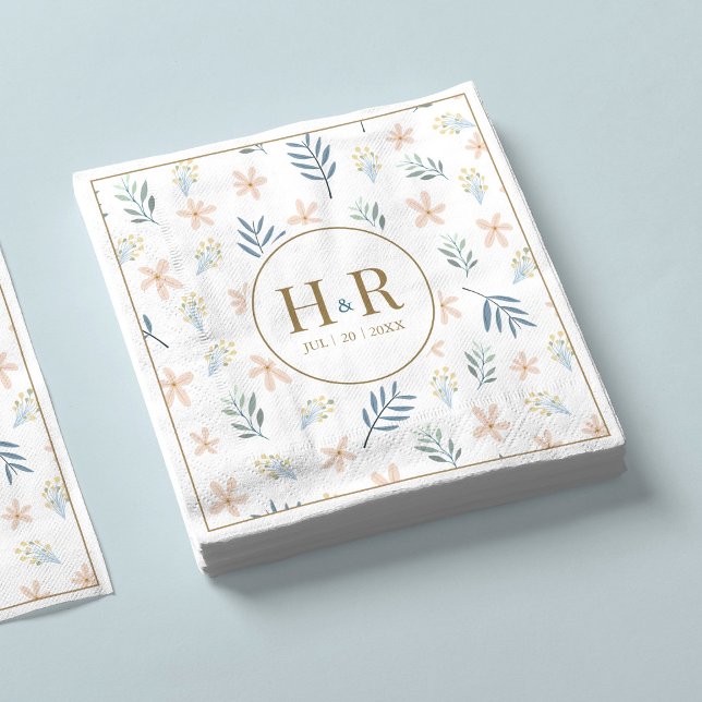 Wildflower Pattern Wedding Initials Napkin (Creator Uploaded)