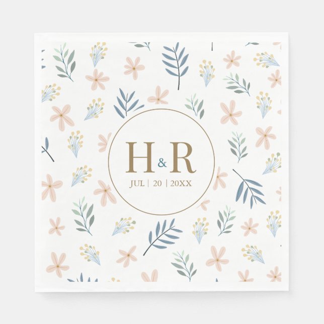 Wildflower Pattern Wedding Initials Napkin (Front)
