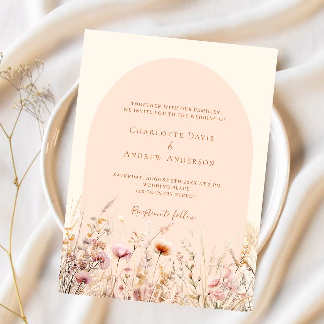 Wildflower peach arch budget wedding invitation (Creator Uploaded)