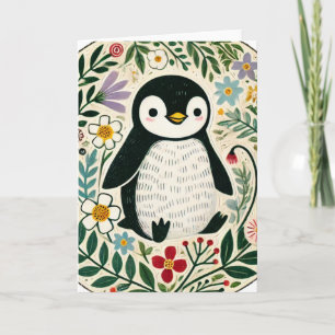Wildflower Penguin Lovers Illustration Card