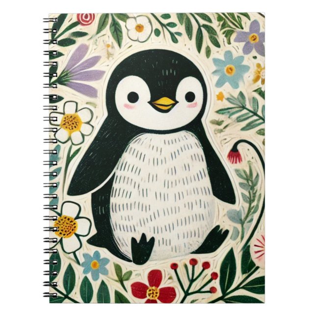 Wildflower Penguin Lovers Illustration             Notebook (Front)