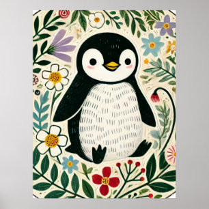 Wildflower Penguin Lovers Illustration             Poster
