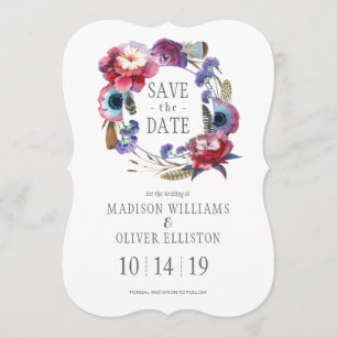 Wildflower Peony Floral Feathers Save the Date