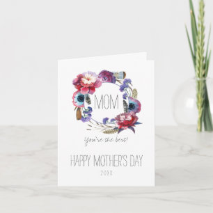 Wildflower Peony Floral with Feathers Mother's Day Card