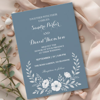 wildflower periwinkle blue elegant boho wedding  invitation