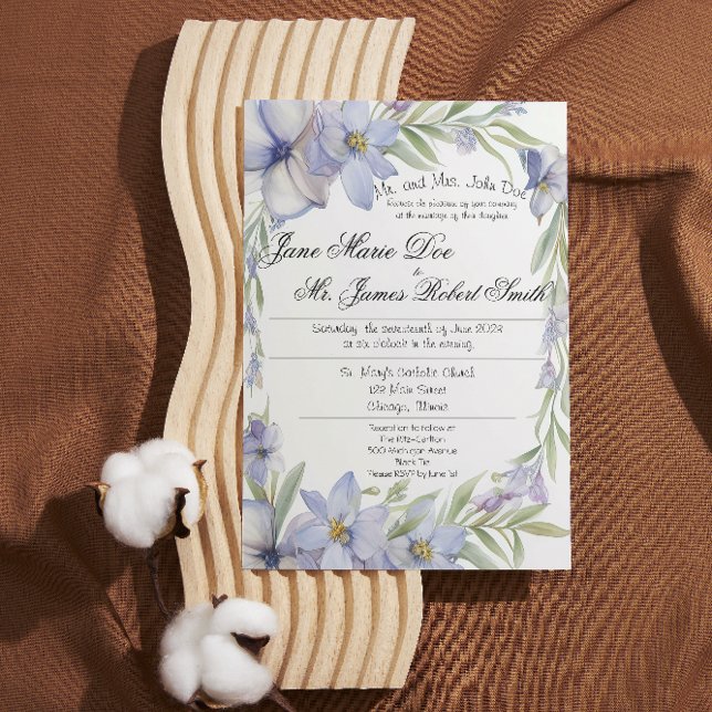 Wildflower Periwinkle Wedding Invitation (Creator Uploaded)