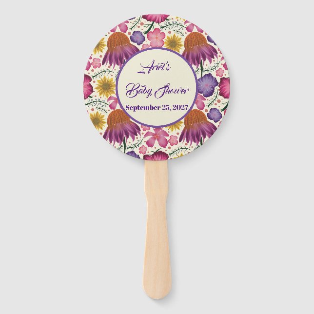 Wildflower Personalized Garden Baby Shower  Hand Fan (Front)