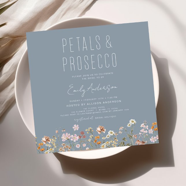 Wildflower Petals & Prosecco Bridal Shower  Invitation (Creator Uploaded)