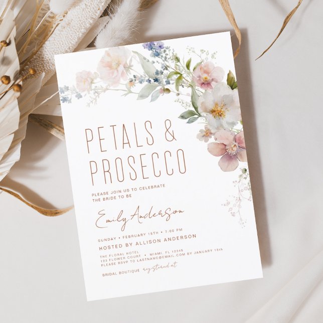 Wildflower Petals & Prosecco Bridal Shower  Invitation (Creator Uploaded)