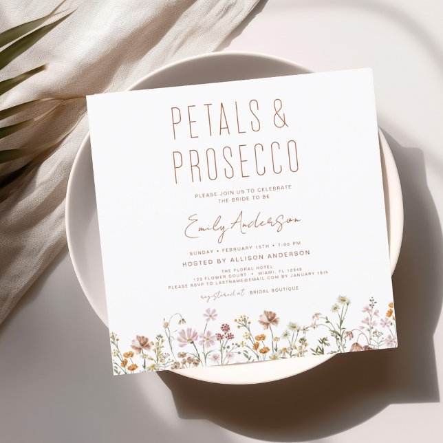 Wildflower Petals & Prosecco Bridal Shower  Invitation (Creator Uploaded)