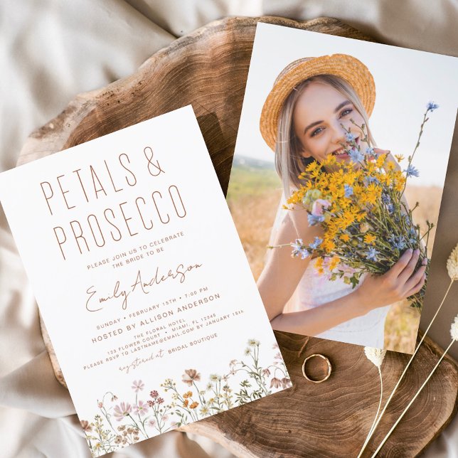 Wildflower Petals & Prosecco Bridal Shower Photo Invitation (Creator Uploaded)