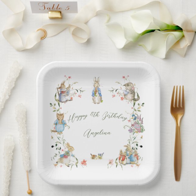 Wildflower Peter the Rabbit Birthday Large Paper Plate (Wedding)