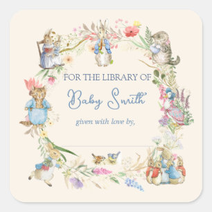 Wildflower Peter the Rabbit Book Plate Square Sticker