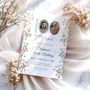 Wildflower Photo 100th Birthday Invitation