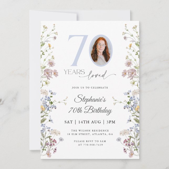 Wildflower Photo 70th Birthday Invitation (Front)