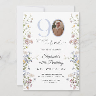 Wildflower Photo 90th Birthday Invitation
