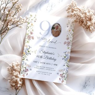 Wildflower Photo 90th Birthday Invitation