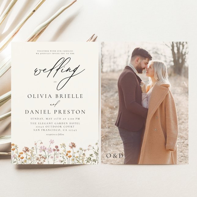 Wildflower Photo Monogram Wedding Invitation (Creator Uploaded)