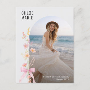 Wildflower Photo Pink Bow Graduation Thank You Postcard